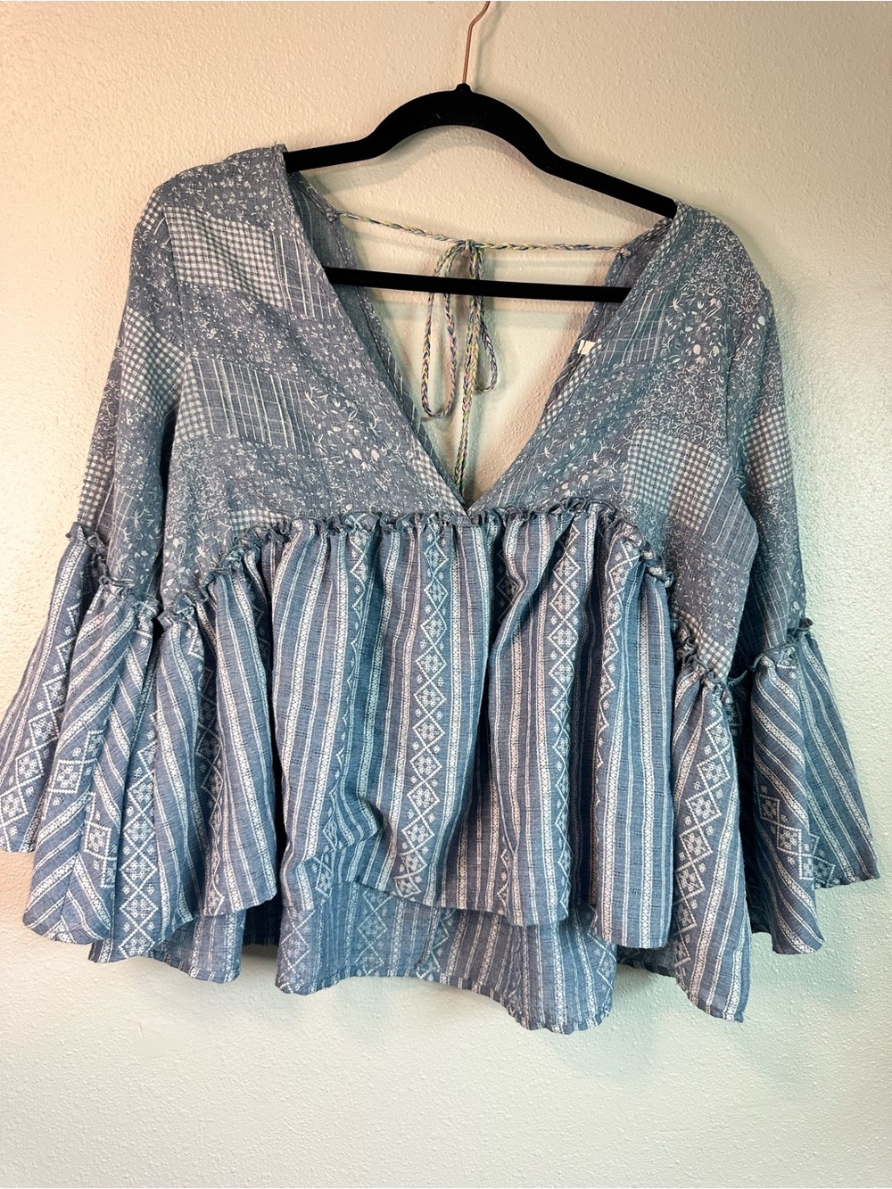 Bohemian Patchwork Babydoll Blouse by Sage